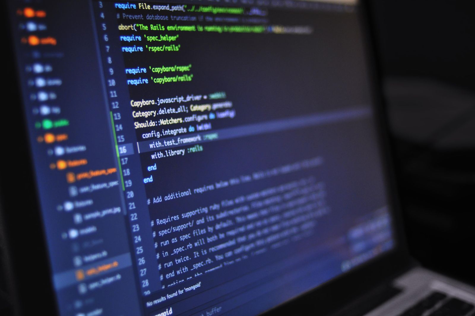 Close view of application code on a laptop
